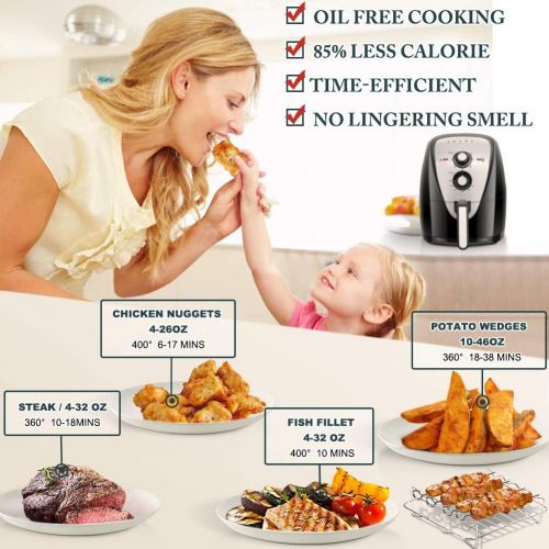  Secura Air Fryer XL 5.3 Quart 1700-Watt Electric Hot Air Fryers Oven Oil Free Nonstick Cooker w/Recipes for Frying, Roasting, Grilling, Baking (Silver)