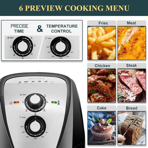  Secura Air Fryer XL 5.3 Quart 1700-Watt Electric Hot Air Fryers Oven Oil Free Nonstick Cooker w/Recipes for Frying, Roasting, Grilling, Baking (Silver)