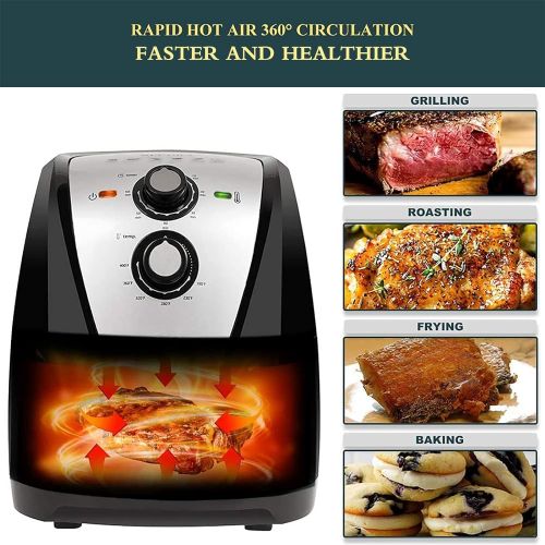  Secura Air Fryer XL 5.3 Quart 1700-Watt Electric Hot Air Fryers Oven Oil Free Nonstick Cooker w/Recipes for Frying, Roasting, Grilling, Baking (Silver)