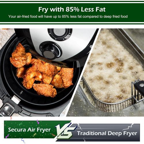  Secura Air Fryer 3.4Qt / 3.2L 1500-Watt Electric Hot XL Air Fryers Oven Oil Free Nonstick Cooker with/Recipes for Frying, Roasting, Grilling, Baking