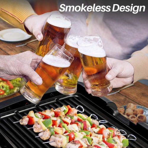  Secura Smokeless Indoor Grill 1800-Watt Electric Griddle with Reversible 2 in 1 Cast Iron Plate, Glass Lid, Extra Large Drip Tray (Dishwasher Safe)