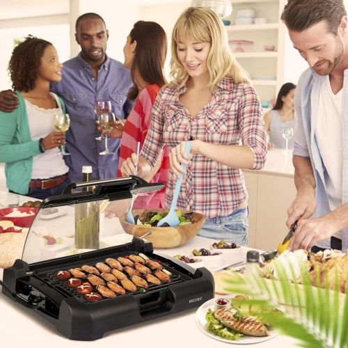  Secura Smokeless Indoor Grill 1800-Watt Electric Griddle with Reversible 2 in 1 Cast Iron Plate, Glass Lid, Extra Large Drip Tray (Dishwasher Safe)