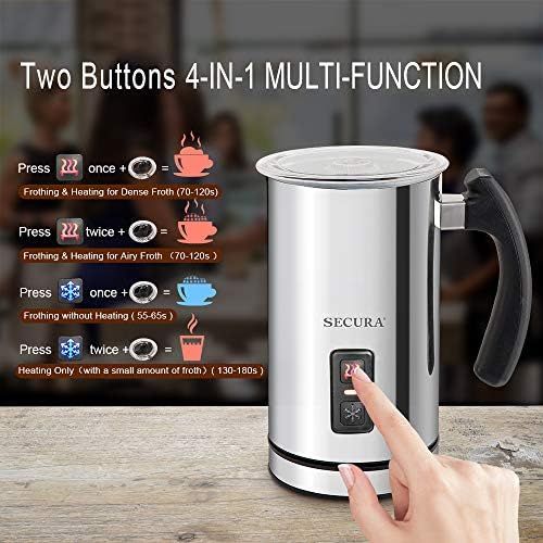  Secura Electric Milk Frother, Automatic Milk Steamer Warm or Cold Foam Maker for Coffee, Cappuccino, Latte, Stainless Steel Milk Warmer with Strix Temperature Controls