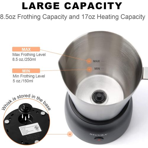  Secura 4 in 1 Electric Automatic Milk Frother and Hot Chocolate Maker Machine 17oz/500ml Foam Stainless Steel Dishwasher Safe Cordless Detachable Milk Jug