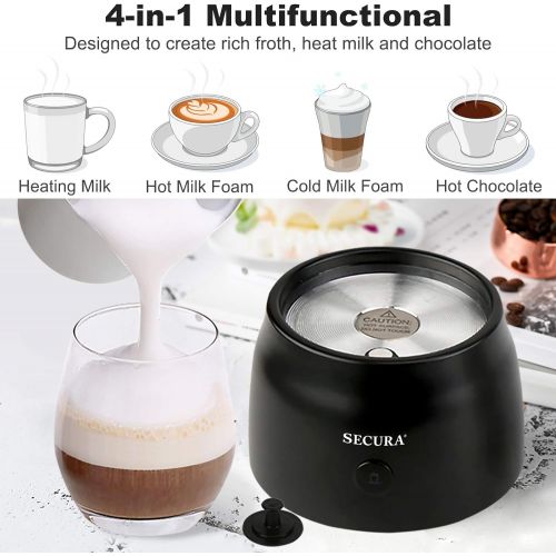  Secura 4 in 1 Electric Automatic Milk Frother and Hot Chocolate Maker Machine 17oz/500ml Foam Stainless Steel Dishwasher Safe Cordless Detachable Milk Jug