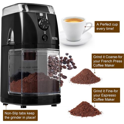  [아마존베스트]Secura Electric Burr Coffee Grinder Mill, Adjustable Cup Size, 17 Fine to Coarse Grind Size Settings for Drip, Percolator, French Press and Turkish Coffee Makers, Black