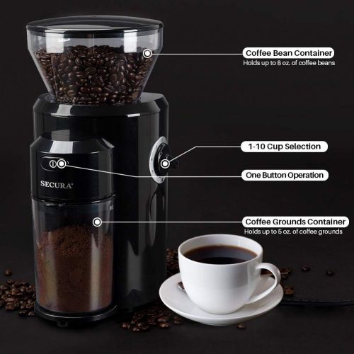  [아마존베스트]Secura Burr Coffee Grinder, Conical Burr Mill Grinder with 18 Grind Settings from Ultra-fine to Coarse, Electric Coffee Grinder for French Press, Percolator, Drip, American and Tur