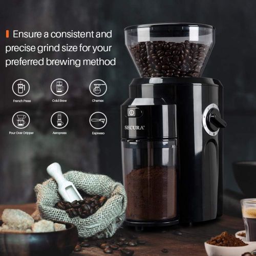  [아마존베스트]Secura Burr Coffee Grinder, Conical Burr Mill Grinder with 18 Grind Settings from Ultra-fine to Coarse, Electric Coffee Grinder for French Press, Percolator, Drip, American and Tur