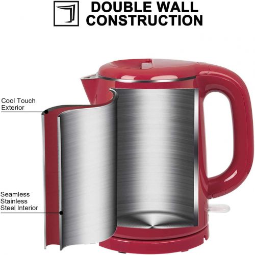  [아마존베스트]Secura Stainless Steel Double Wall Electric Kettle Water Heater for Tea Coffee w/Auto Shut-Off and Boil-Dry Protection, 1.0L (Red) (SWK-1001DR)