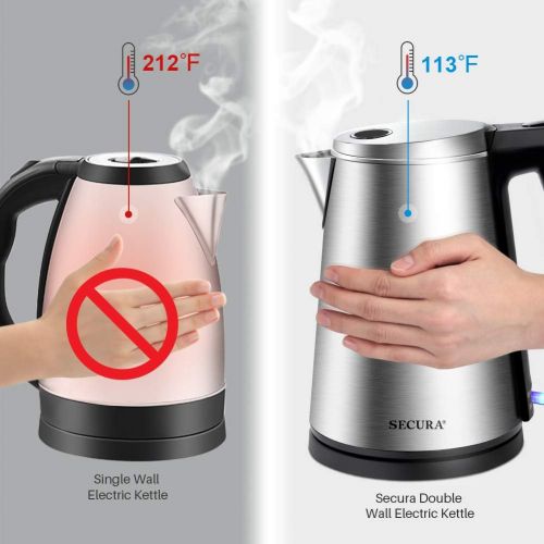  [아마존베스트]Secura Double Wall Stainless Steel Electric Kettle Water Heater for Tea Coffee w/Auto Shut-Off and Boil-Dry Protection, 1.5L/1.6Qt