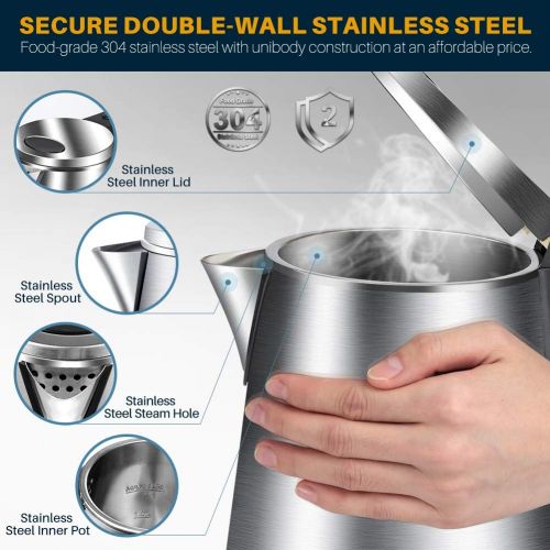  [아마존베스트]Secura Double Wall Stainless Steel Electric Kettle Water Heater for Tea Coffee w/Auto Shut-Off and Boil-Dry Protection, 1.5L/1.6Qt