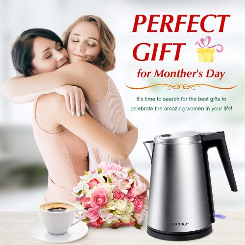  [아마존베스트]Secura Double Wall Stainless Steel Electric Kettle Water Heater for Tea Coffee w/Auto Shut-Off and Boil-Dry Protection, 1.5L/1.6Qt