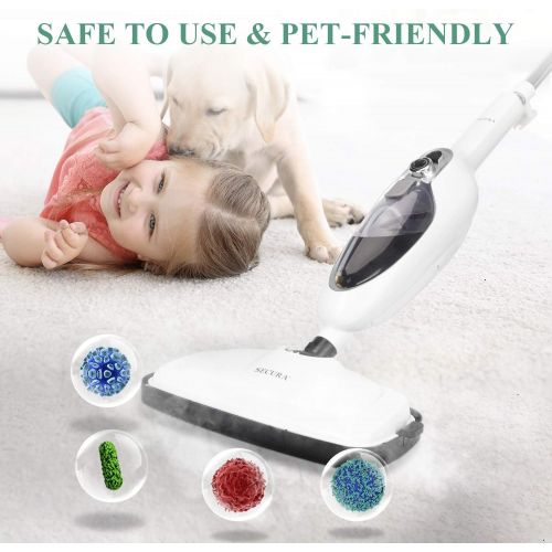  [아마존베스트]Secura Steam Mop 10-in-1 Convenient Detachable Steam Cleaner, White Multifunctional Cleaning Machine Floor Steamer with 3 Microfiber Mop Pads