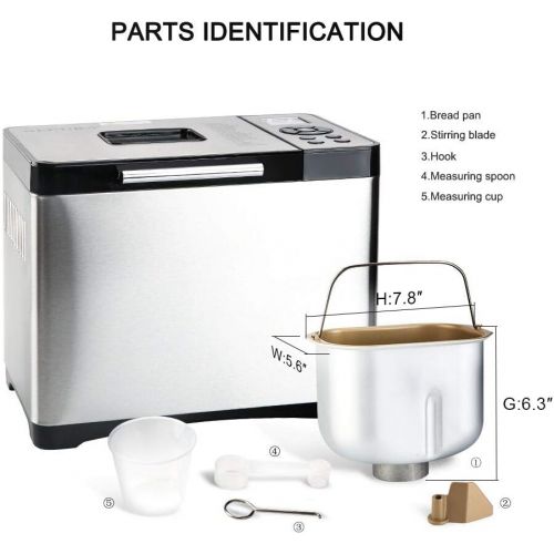  [아마존베스트]Secura Bread Maker Machine 2.2lb Stainless Steel Toaster Makers 650W Multi-Use Programmable 19 Menu Settings for Home Bakery (Silver)