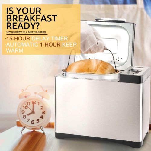  [아마존베스트]Secura Bread Maker Machine 2.2lb Stainless Steel Toaster Makers 650W Multi-Use Programmable 19 Menu Settings for Home Bakery (Silver)