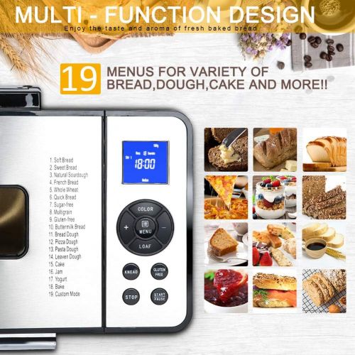  [아마존베스트]Secura Bread Maker Machine 2.2lb Stainless Steel Toaster Makers 650W Multi-Use Programmable 19 Menu Settings for Home Bakery (Silver)