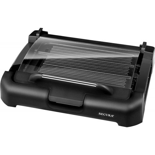  [아마존베스트]Secura Smokeless Indoor Grill 1800-Watt Electric Griddle with Reversible 2 in 1 Cast Iron Plate, Glass Lid, Extra Large Drip Tray (Dishwasher Safe)