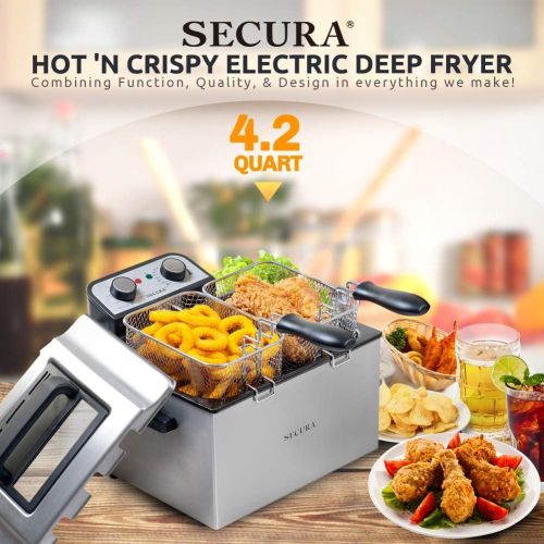  [아마존베스트]Secura Electric Deep Fryer 1800W-Watt Large 4.0L/4.2Qt Professional Grade Stainless Steel with Triple Basket and Timer