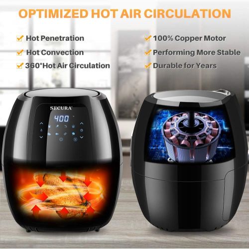  [아마존베스트]Secura Max 6.3Qt Air Fryer, 1700W Digital Hot Air Fryer | 10-in-1 Oven Oilless Electric Cooker w/Preheat & Shake Remind, 8 Cooking Presets, Nonstick Basket,ETL Listed (Bonus BBQ Ra