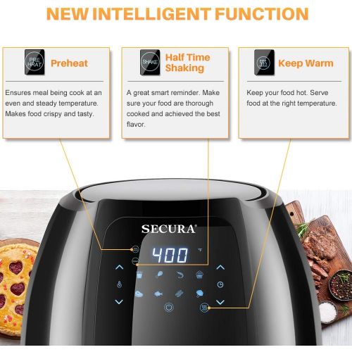  [아마존베스트]Secura Max 6.3Qt Air Fryer, 1700W Digital Hot Air Fryer | 10-in-1 Oven Oilless Electric Cooker w/Preheat & Shake Remind, 8 Cooking Presets, Nonstick Basket,ETL Listed (Bonus BBQ Ra