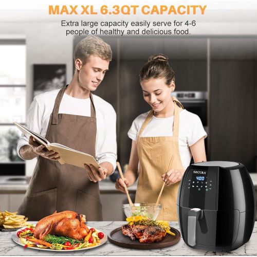  [아마존베스트]Secura Max 6.3Qt Air Fryer, 1700W Digital Hot Air Fryer | 10-in-1 Oven Oilless Electric Cooker w/Preheat & Shake Remind, 8 Cooking Presets, Nonstick Basket,ETL Listed (Bonus BBQ Ra