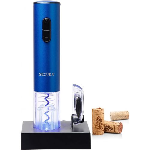  [아마존베스트]Secura Electric Wine Opener, Automatic Electric Wine Bottle Corkscrew Opener with Foil Cutter, Rechargeable (Blue)