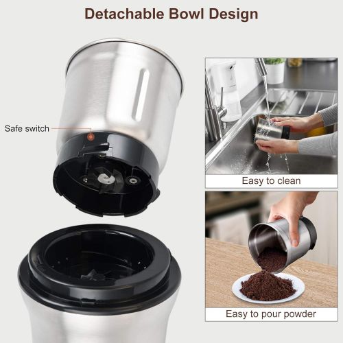  [아마존베스트]Secura Electric Coffee Grinder and Spice Grinder with 2 Stainless Steel Blades Removable Bowls