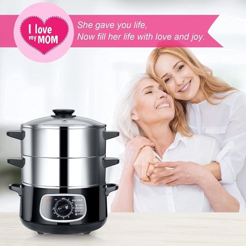  [아마존베스트]Secura 2 Stainless Steel Food Steamer 8.5 Qt Electric Glass Lid Vegetable Steamer Double Tiered Stackable Baskets with Timer