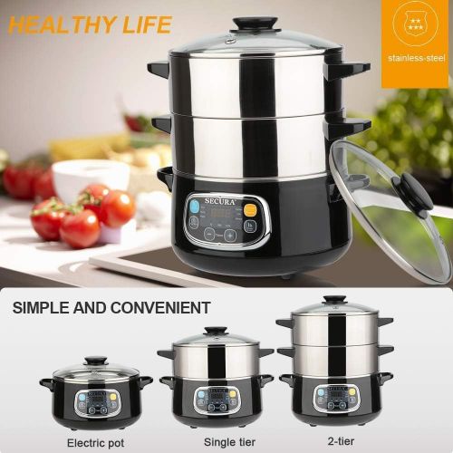  [아마존베스트]Secura Electric Food Steamer, Vegetable Double Tiered Stackable Baskets with Timer 1200W Fast Heating Stainless Steel Digital Steamer 8.5 Quart