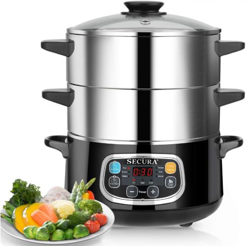  [아마존베스트]Secura Electric Food Steamer, Vegetable Double Tiered Stackable Baskets with Timer 1200W Fast Heating Stainless Steel Digital Steamer 8.5 Quart