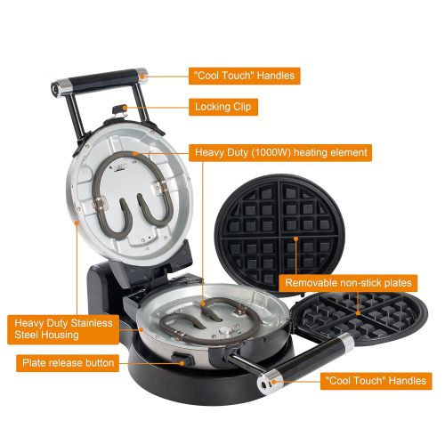  [아마존베스트]Secura Upgrade Automatic 360 Rotating Non-Stick Belgian Waffle Maker w/Removable Plates