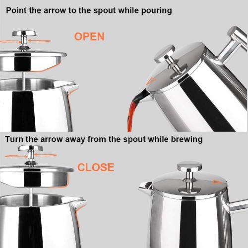  Secura French Press Coffee Maker, 17-Ounce, 18/10 Stainless Steel Insulated Coffee Press with Extra Screen