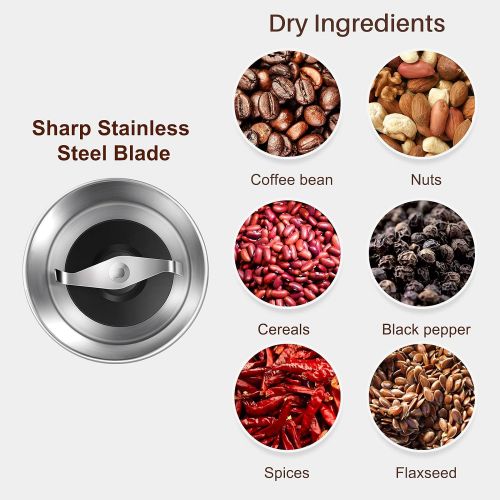  Secura Coffee Grinder Electric, 2.5oz/75g Large Capacity Spice Grinder Electric, Coffee Bean Grinder with 1 Stainless Steel Blades Removable Bowl