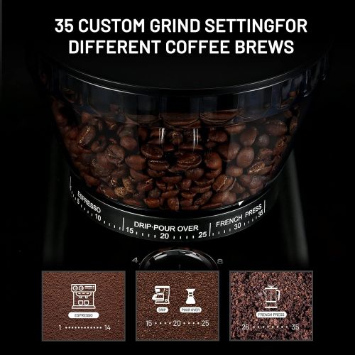  Secura Conical Burr Coffee Grinder, Adjustable Burr Mill with 35 Grind Settings, Electric Coffee Bean Grinder for 2-12 Cups