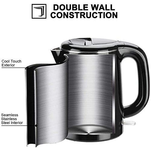  Secura Stainless Steel Double Wall Electric Kettle Water Heater for Tea Coffee w/Auto Shut-Off and Boil-Dry Protection, 1.0L (Black)