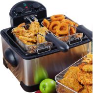 Secura 1700-Watt Stainless-Steel Triple Basket Electric Deep Fryer with Timer Free Extra Odor Filter, 4L/17-Cup