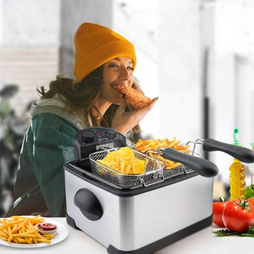  Secura 1700-Watt Stainless-Steel Triple Basket Electric Deep Fryer with Timer Free Extra Odor Filter, 4L/17-Cup