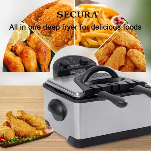  Secura 1700-Watt Stainless-Steel Triple Basket Electric Deep Fryer with Timer Free Extra Odor Filter, 4L/17-Cup