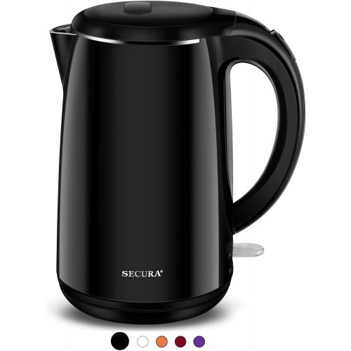  Secura SWK-1701DB The Original Stainless Steel Double Wall Electric Water Kettle 1.8 Quart, Black Onyx