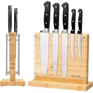 Secura Magnetic Knife Block Double Side Knife Holder Bamboo Knife Stand for Kitchen Cutlery Display Rack and Organizer with Acrylic Shield Double Side Storage Strongly Magnetic wit