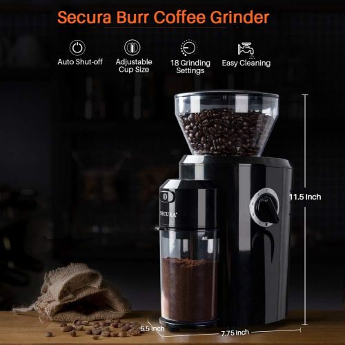  [아마존베스트]Secura Burr Coffee Grinder, Conical Burr Mill Grinder with 18 Grind Settings from Ultra-fine to Coarse, Electric Coffee Grinder for French Press, Percolator, Drip, American and Tur