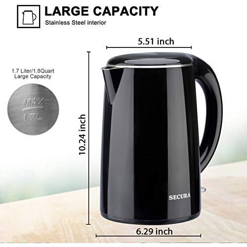  [아마존베스트]Secura SWK-1701DB The Original Stainless Steel Double Wall Electric Water Kettle 1.8 Quart, Black Onyx