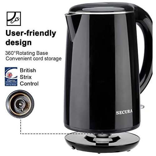  [아마존베스트]Secura SWK-1701DB The Original Stainless Steel Double Wall Electric Water Kettle 1.8 Quart, Black Onyx