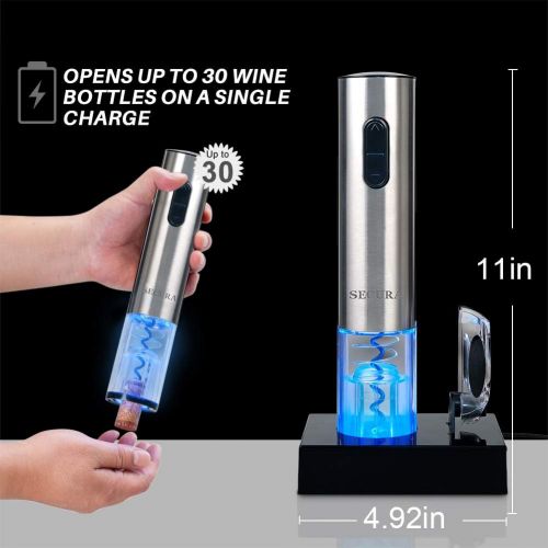 [아마존베스트]Secura Electric Wine Opener, Automatic Electric Wine Bottle Corkscrew Opener with Foil Cutter, Rechargeable (Stainless Steel)
