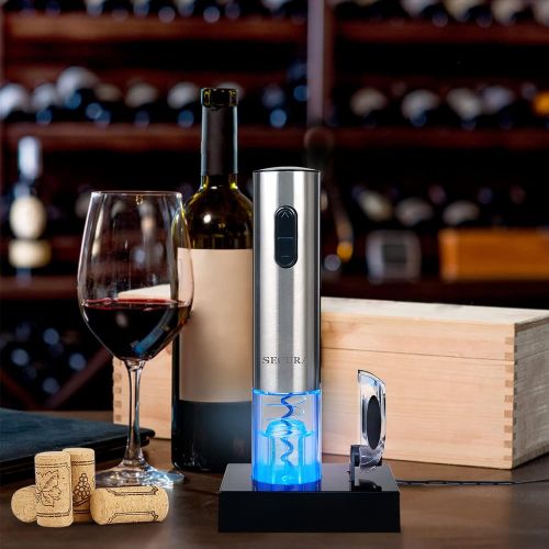  [아마존베스트]Secura Electric Wine Opener, Automatic Electric Wine Bottle Corkscrew Opener with Foil Cutter, Rechargeable (Stainless Steel)