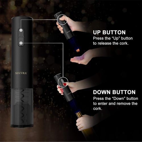  [아마존베스트]Secura Electric Wine Opener, Automatic Electric Wine Bottle Corkscrew Opener with Foil Cutter, Rechargeable (Black)