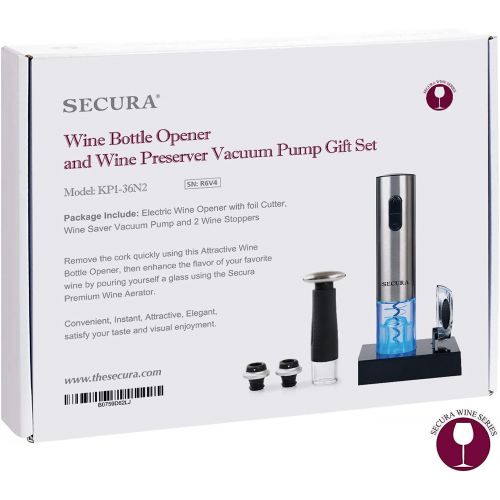  [아마존베스트]Secura 7 Pieces Wine Accessories Set Electric Wine Opener, Foil Cutter, Wine Saver Vacuum Pump and 2 Wine Stoppers