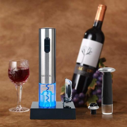  [아마존베스트]Secura 7 Pieces Wine Accessories Set Electric Wine Opener, Foil Cutter, Wine Saver Vacuum Pump and 2 Wine Stoppers