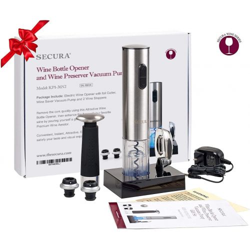  [아마존베스트]Secura 7 Pieces Wine Accessories Set Electric Wine Opener, Foil Cutter, Wine Saver Vacuum Pump and 2 Wine Stoppers