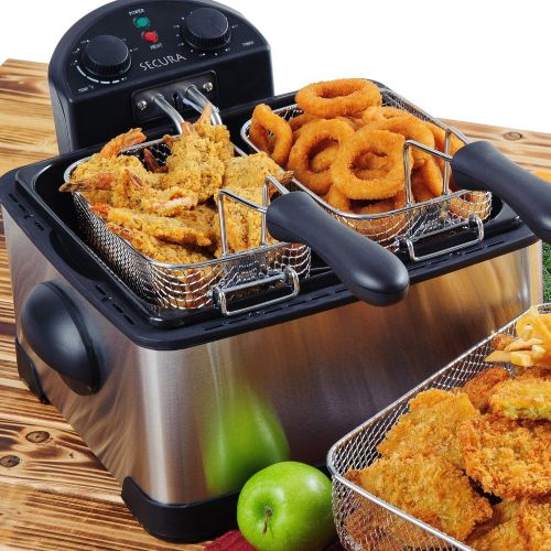  Secura 4.2L17-Cup 1700-Watt Stainless-Steel Triple-Basket Electric Deep Fryer Digital Control